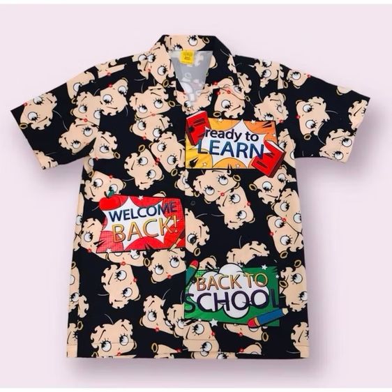 เสื้อเชิ้ตฮาวายแขนสั้น ลาย Betty Boop เสื้อเชิ้ตต่อลาย ผ้าไหมอิตาลีแท้ ผ้านิ่มใส่สบายไม่ร้อน ยับยาก ไม่ต้องรีด สีไม่ตก ไม่ย้วย ไม่หด รูปที่ 3