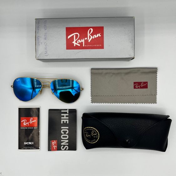 แว่นกันแดด Ray-Ban Aviator เลนส์ปรอทสีฟ้า รูปที่ 2