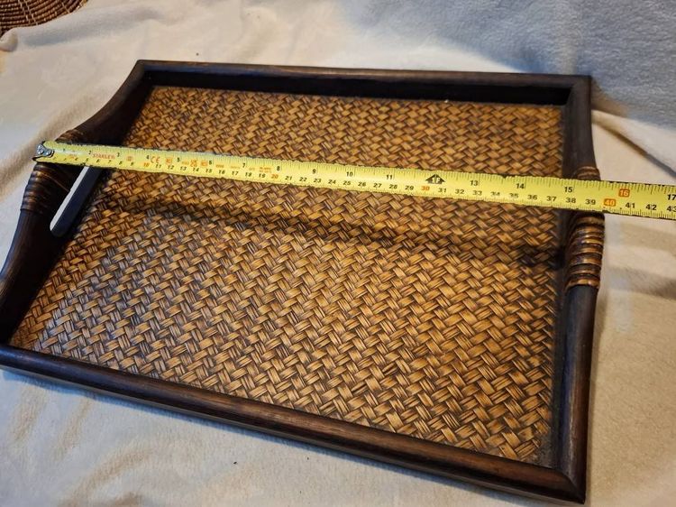 ถาดไม้สาน รองอาหาร หูจับโค้ง สไตล์ไทย กว้าง30ซม. ยาว 40ซม  รูปที่ 2