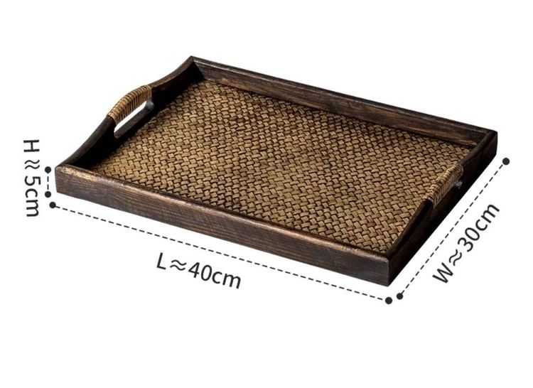 ถาดไม้สาน รองอาหาร หูจับโค้ง สไตล์ไทย กว้าง30ซม. ยาว 40ซม 