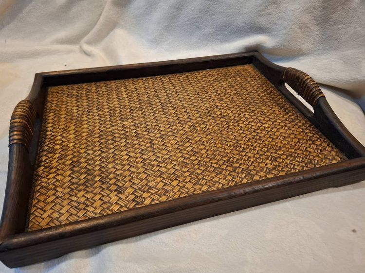 ถาดไม้สาน รองอาหาร หูจับโค้ง สไตล์ไทย กว้าง30ซม. ยาว 40ซม  รูปที่ 3