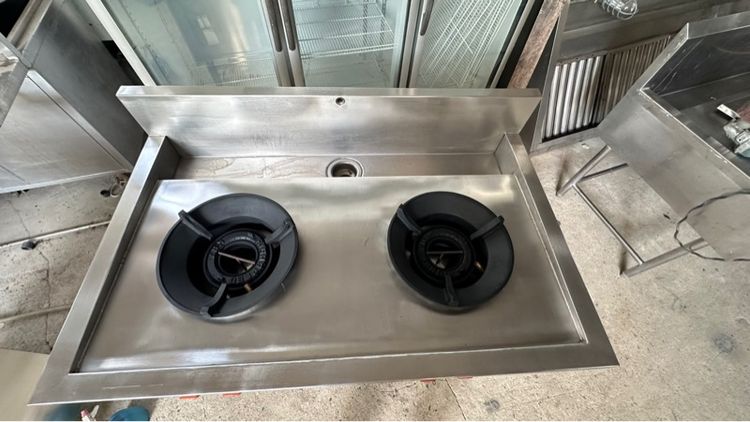 เตาแก๊ส2หัว มีร่องน้ำก็อกน้ำเกรด304หัวเตาKB7 