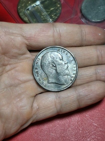 เหรียญ 1 รูปี (One Rupee)เหรียญ พระเจ้าเอ็ดเวิร์ดที่ 7 (KING EDWARD VII EMPEROR) เนื้อเงิน (Silver) ประมาณ 91.7  รูปที่ 2