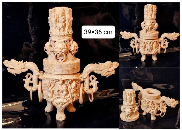 กระถางธูปเรซินผสมBoneแกะสลักรูปแบบจีนโบราณ 