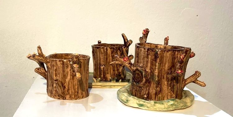 กระถางต้นไม้เซรามิก งาน hand made ( พร้อมส่ง )