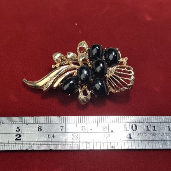 🔖เข็มกลัดสีทอง ประดับวัสดุสีดำ ของจริงสวยมาก งานจากญี่ปุ่น รูปที่ 6