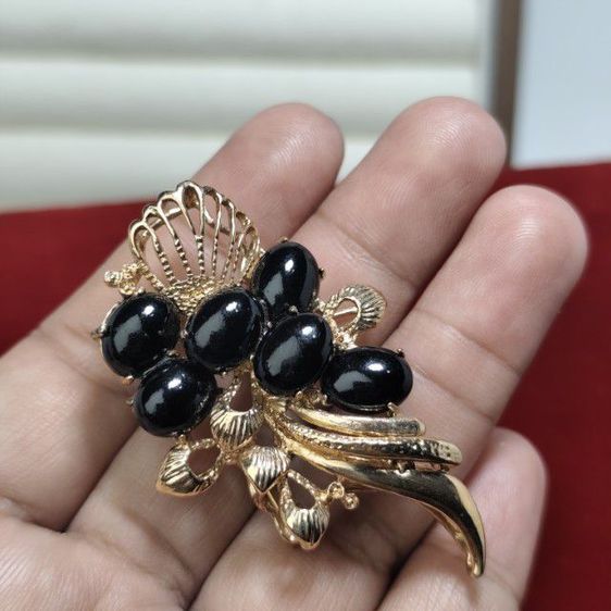 🔖เข็มกลัดสีทอง ประดับวัสดุสีดำ ของจริงสวยมาก งานจากญี่ปุ่น รูปที่ 2