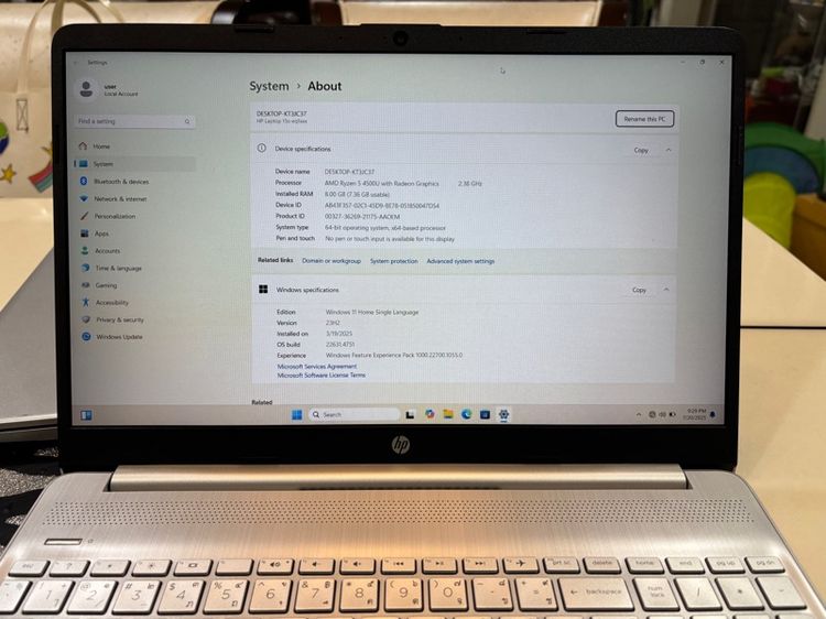 โน้ตบุ๊ค HP AMD Ryzen 5 4500U with Radeon Graphics ความเร็ว 2.38 GHz RAM 8 GB SSD 512 GB 6 คอร์ 6 เธรด รูปที่ 7