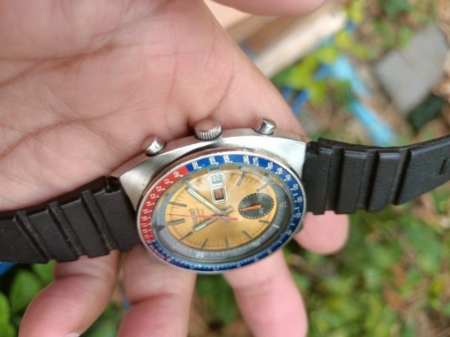 SEIKO Pepsi 6139-6030 AUTO CHRONOGRAPH JAPAN 1970's หน้าเดิม จับเวลาวงเดียว ตัวเก่าตึง  ตึง เครื่องสวย เดิน
ปรกติ สายยางแท้ดำน้ำ รูปที่ 5