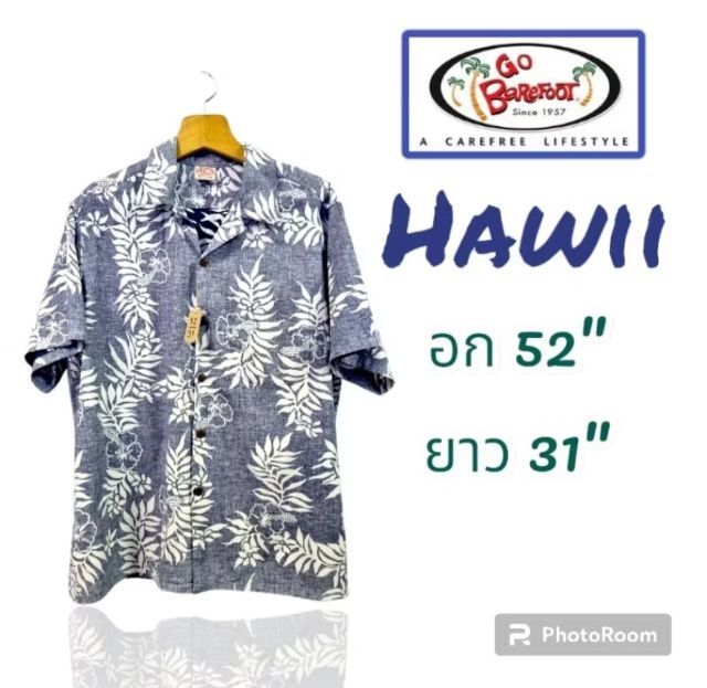 เสื้อเชิ๊ต,เสื้อฮาวาย Hawaii, vintage, ยี่ห้อ Go bearfoot อก 52", ยาว 31"