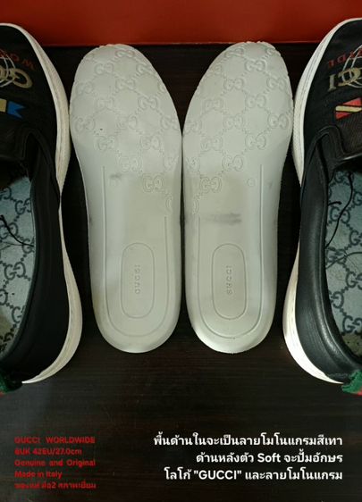 GUCCI WORLDWIDE Slip-on Loafers, Unisex 8UK 42EU(27.0cm) Original Made in Italy ของแท้ มือ 2 สภาพเยี่ยม, รองเท้า Gucci ผ้าทวีดดำปักลายสวยมาก รูปที่ 17