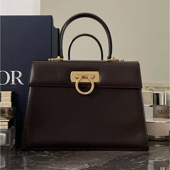 Salvatore Ferragamo Iconic Large Tan Leather Top Handle