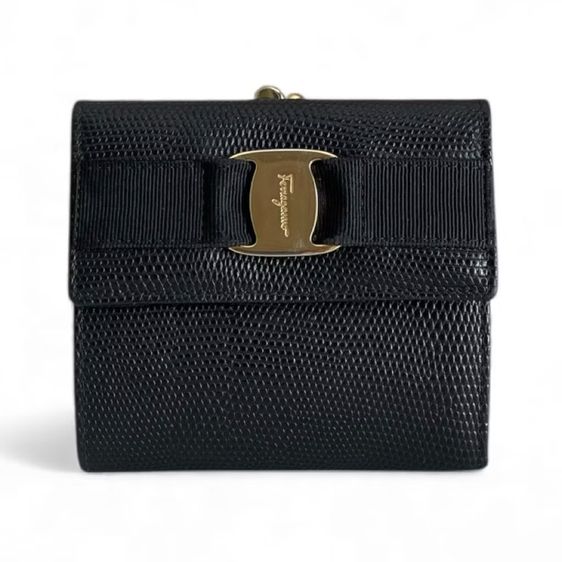 Salvatore Ferragamo Leather Wallet Purse Authentic Vintage Black กระเป๋าสีดำ กระเป๋าสตางค์สีดำ สีดำ