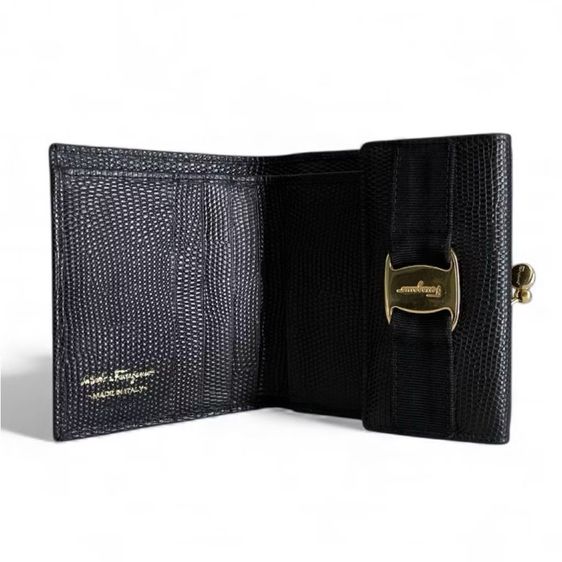 Salvatore Ferragamo Leather Wallet Purse Authentic Vintage Black กระเป๋าสีดำ กระเป๋าสตางค์สีดำ สีดำ รูปที่ 4