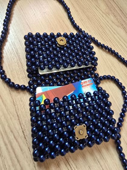 กระเป๋าลูกปัดมุกเคลือบสีน้ำเงิน ใส่บัตร มือ1 Card Holder รูปที่ 2