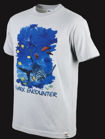 FRUIT OF THE LOOM Heavy Cotton Vintage Graphic Tee Shark Encounter printed Made in USA.  รูปที่ 8