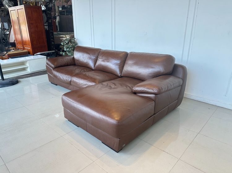 โซฟาแอล แบรนด์ JAS เบาะหนังแท้ผิวสัมผัสสีน้ำตาล รูปที่ 3
