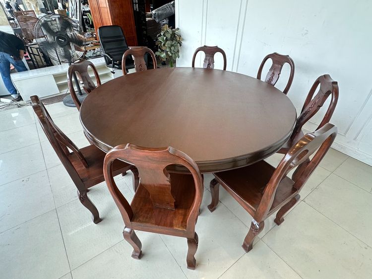 ชุดโต๊ะทานอาหารไม้จริง 8 ที่นั่ง ท็อปทรงกลม โครงกลึงกลม รูปที่ 3