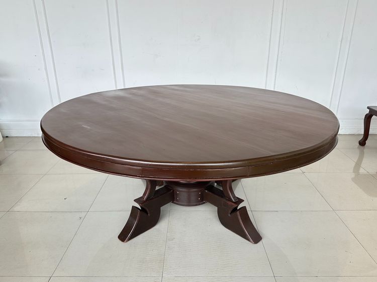 ชุดโต๊ะทานอาหารไม้จริง 8 ที่นั่ง ท็อปทรงกลม โครงกลึงกลม รูปที่ 4