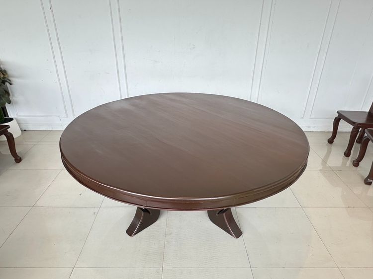 ชุดโต๊ะทานอาหารไม้จริง 8 ที่นั่ง ท็อปทรงกลม โครงกลึงกลม รูปที่ 5