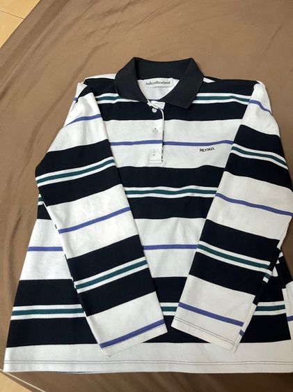 croissant t shirt   เสื้อเชิ้ตทรงเบสิคแขนยาวผ้านุ่ม เสื้อโปโลลายริ้ว