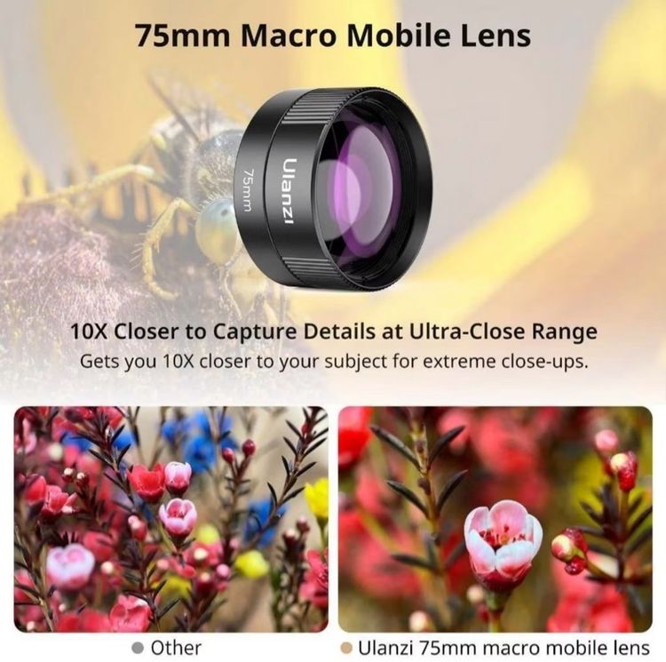 Ulanzi CL003 Macro Lens 75mm เลนส์มาโคร เลนส์ซูม ถ่ายระยะใกล้ 10X พร้อมคลิปหนีบและกระเป๋า รูปที่ 6