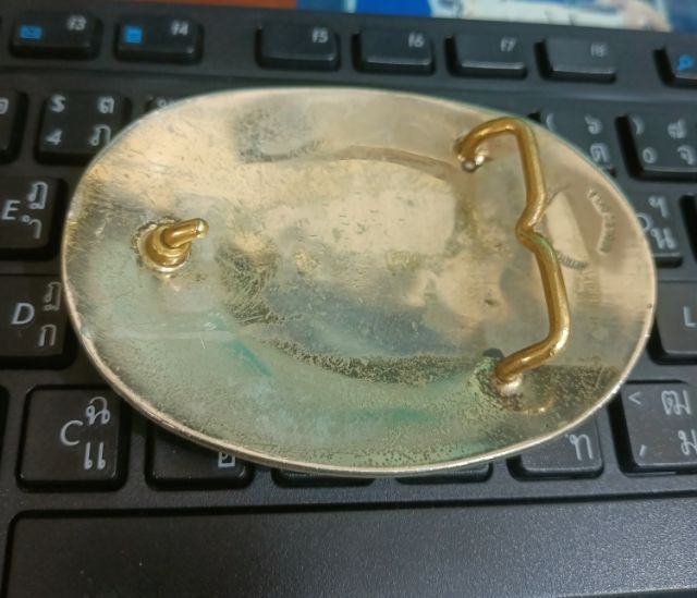 Vintage Western Award Silversmith Collection Belt Buckle Made usa  หัวเข็มขัด งานเก่า เนื้อเงินผสม ลงยาแดง ดำ  ทองเค เก่า แท้ พร้อมส่งครับ. รูปที่ 8