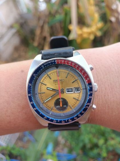 SEIKO Pepsi 6139-6030 AUTO CHRONOGRAPH JAPAN 1970's หน้าเดิม จับเวลาวงเดียว ตัวเก่าตึง  ตึง เครื่องสวย เดิน
ปรกติ สายยางseikoแท้ดำน้ำ