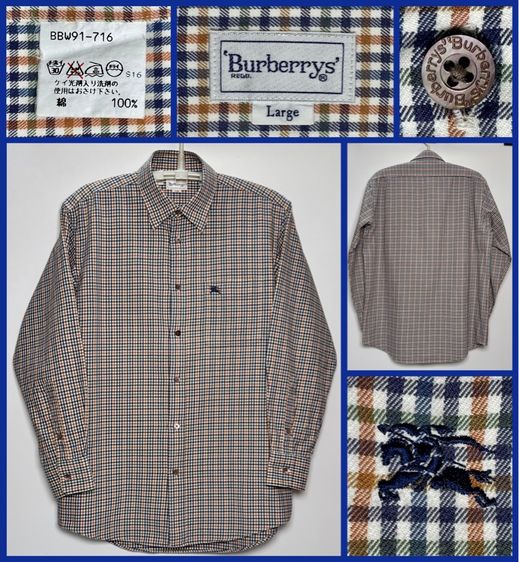 เบจ L แขนยาว ⚠️รุ่นใหม่‼️เสื้อเชิ้ต BURBERRY ของแท้ ลายสก็อตละเอียดสวย