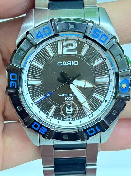 Casio MTD-1070 Diver Style 100M หน้าปัดดํา ขอบน้ําเงิน สายสแตนเลส ทรงสปอร์ต รูปที่ 2