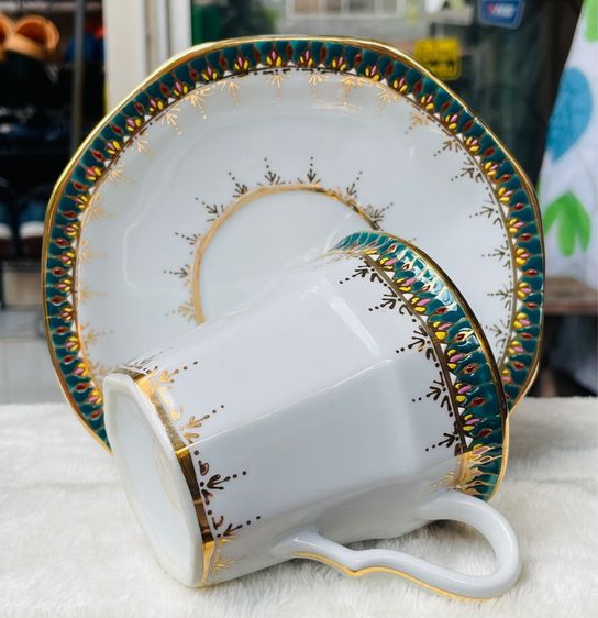 เก็บใหม่ ชุดถ้วยกาแฟ พร้อมจานรอง เบญจรงค์น้ำทองลายนูน Benjarong Coffee Cup and Saucer รูปที่ 5