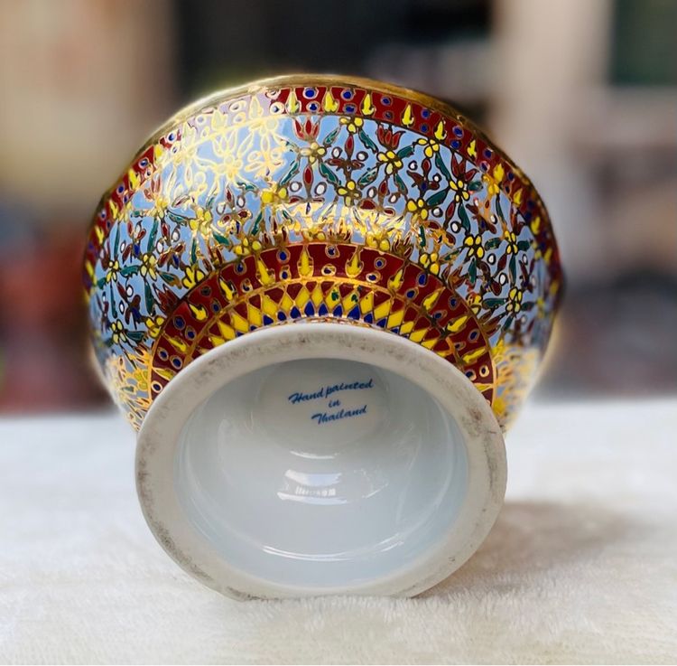 พานเบญจรงค์ขอบหยัก ลายนอก-ใน น้ำทองฉ่ำๆ Vintage THAI BENJARONG Porcelain Hand Painted Decorative รูปที่ 8