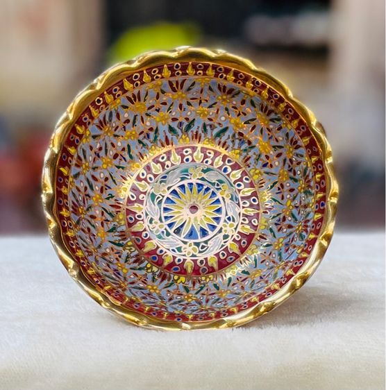 พานเบญจรงค์ขอบหยัก ลายนอก-ใน น้ำทองฉ่ำๆ Vintage THAI BENJARONG Porcelain Hand Painted Decorative รูปที่ 5
