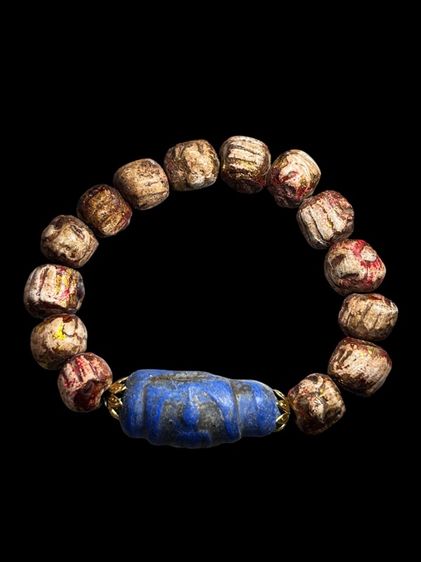 กำไรข้อมือพระสมเด็จม้วน ลงรักปิดทองสีน้ำเงินสายวัง