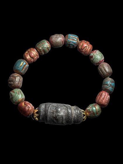 กำไรข้อมือพระสมเด็จม้วน ลงรักปิดทองสีดำาสายวัง