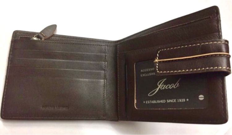 น้ำตาล หนังแท้ Jacob International กระเป๋าสตางค์ชาย หนังวัวแท้ แบรนด์Jacob
