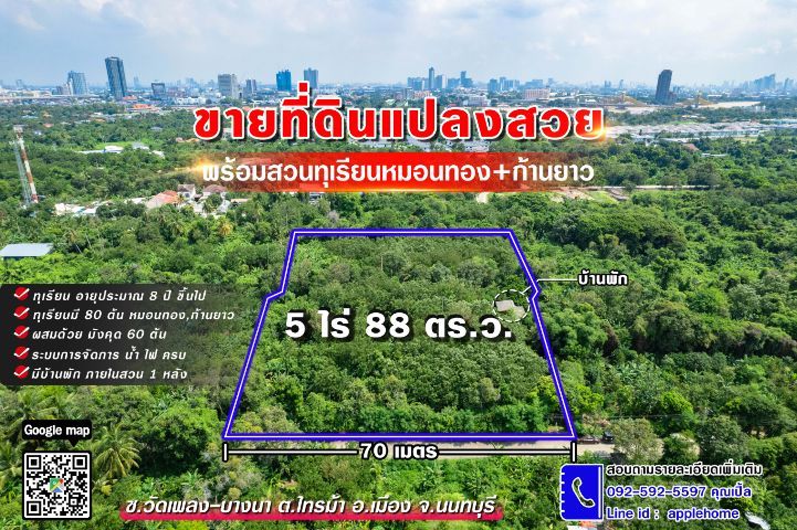 ใช่ ขายด่วน ที่ดินแปลงสวย 5 ไร่ 88 ตร.ว.
ทำเลดี ใกล้ถนนรัตนาธิเบศร์ รถไฟฟ้า สิ่งอำนวยความสะดวกครบ  อยู่ในอำเภอเมือง จ.นนทบุรี รูปที่ 2