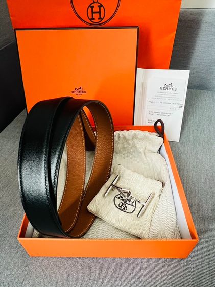 เข็มขัด Like New Hermès Belt Size 120 Reversible Silver Buckle Y24