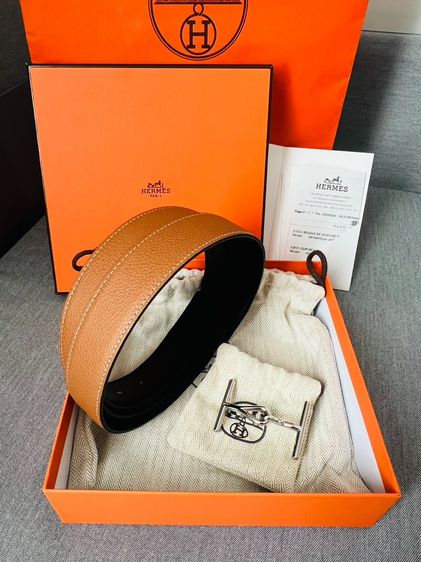 Like New Hermès Belt Size 120 Reversible Silver Buckle Y24 รูปที่ 2