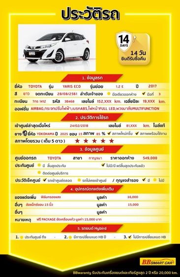 Toyota Yaris 2017 1.2 E Sedan เบนซิน ไม่ติดแก๊ส เกียร์อัตโนมัติ ขาว รูปที่ 2