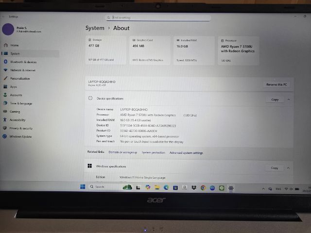 NOOTBOOK (โน๊ตบุ๊ค) ACER ASPIRE LITE AL15-41P-R47V Light Silver 15.6"  (ผู้ใช้ขายเองเนื่องจากมีอีกเครื่องที่ใช้งานอยู่แล้ว) รูปที่ 9