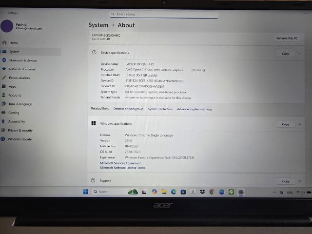 NOOTBOOK (โน๊ตบุ๊ค) ACER ASPIRE LITE AL15-41P-R47V Light Silver 15.6"  (ผู้ใช้ขายเองเนื่องจากมีอีกเครื่องที่ใช้งานอยู่แล้ว) รูปที่ 10