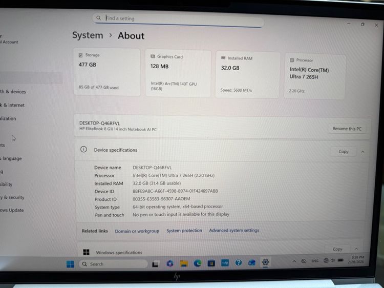 notebook Hp EliteBook 8 G1i 14 นิ้ว ประกันศูนย์ถึง 30 มค 71 รูปที่ 8