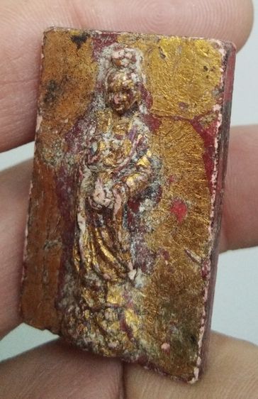 3086-เจ้าแม่กวนอิม เนื้อผงทาชาด ปิดทองเก่า รูปที่ 12