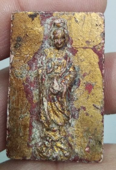 3086-เจ้าแม่กวนอิม เนื้อผงทาชาด ปิดทองเก่า รูปที่ 5