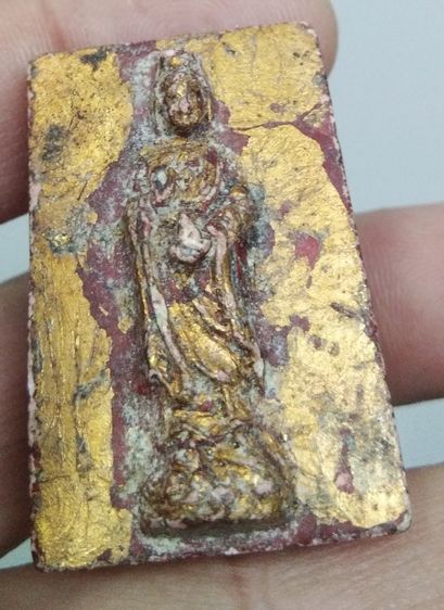 3086-เจ้าแม่กวนอิม เนื้อผงทาชาด ปิดทองเก่า