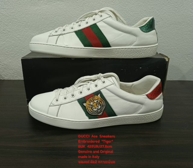 GUCCI Ace Embroidered "Tiger" Sneakers, Unisex 8UK 42EU(27.8cm) Original Made in Italy ของแท้ มือ 2 สภาพเยี่ยม, รองเท้า Gucci หนังแท้ สวยมาก รูปที่ 2