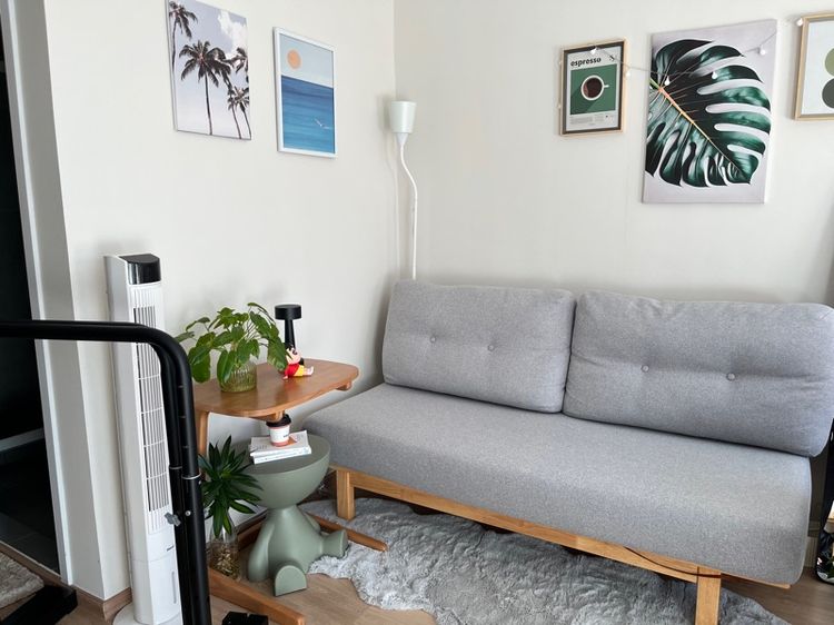 เทา 2 ที่นั่ง โซฟา ไม้แท้ สภาพดีมาก เมืองระยอง