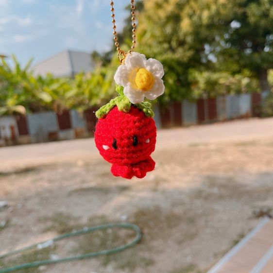 พวงกุญแจปลาหมึกมะเขือเทศ กับดอกเดซี่ ถักจากไหมพรมโครเชต์ รูปที่ 5