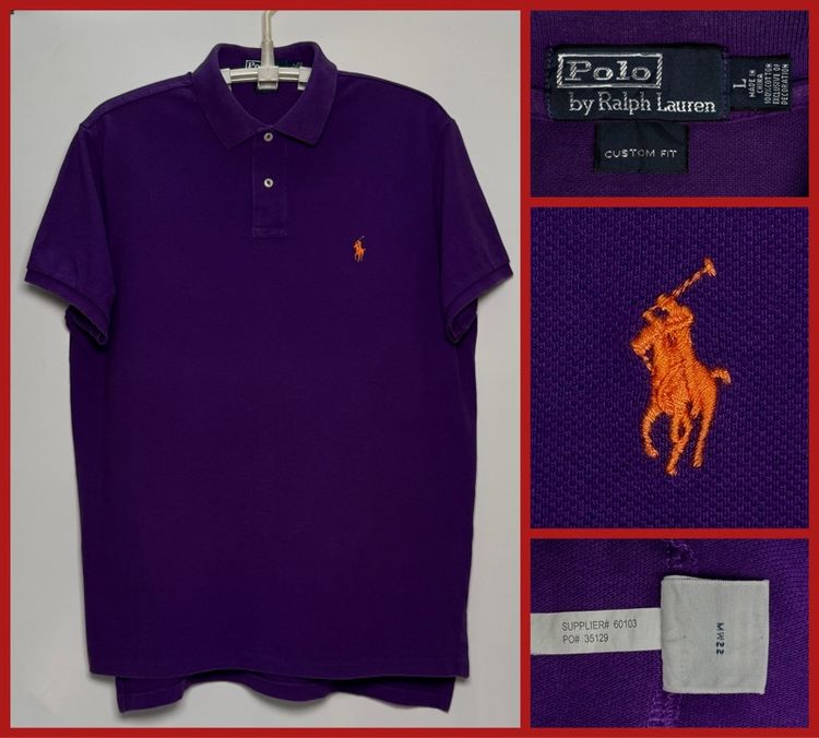 XL แขนสั้น เสื้อโปโล เสื้อ POLO RALPH LAUREN ของแท้ ทรง CUSTOM FIT
